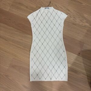 Zara White Diamond Knit Mini Dress